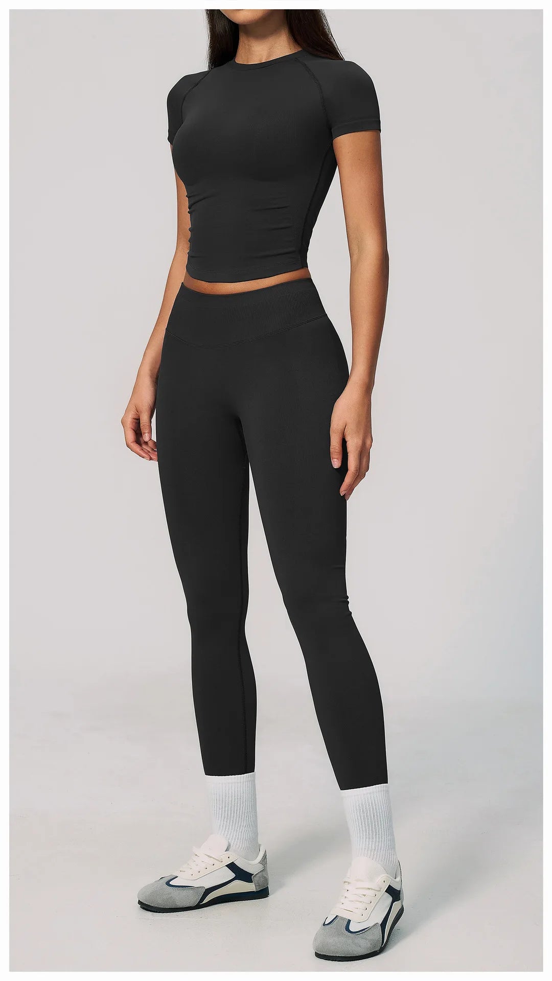 2PCS Women's Tracksuit Seamless Yoga Set Short Sleeve O Neck Workout T Shirts Fitness Suit Tight Hip Lifting Leggings Gym Sets