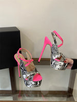 New Sexy Snake Print Leather Platform High Heels Sandals Women Fashion Peep Toe Buckle Strap Stiletto Party Dress Shoes