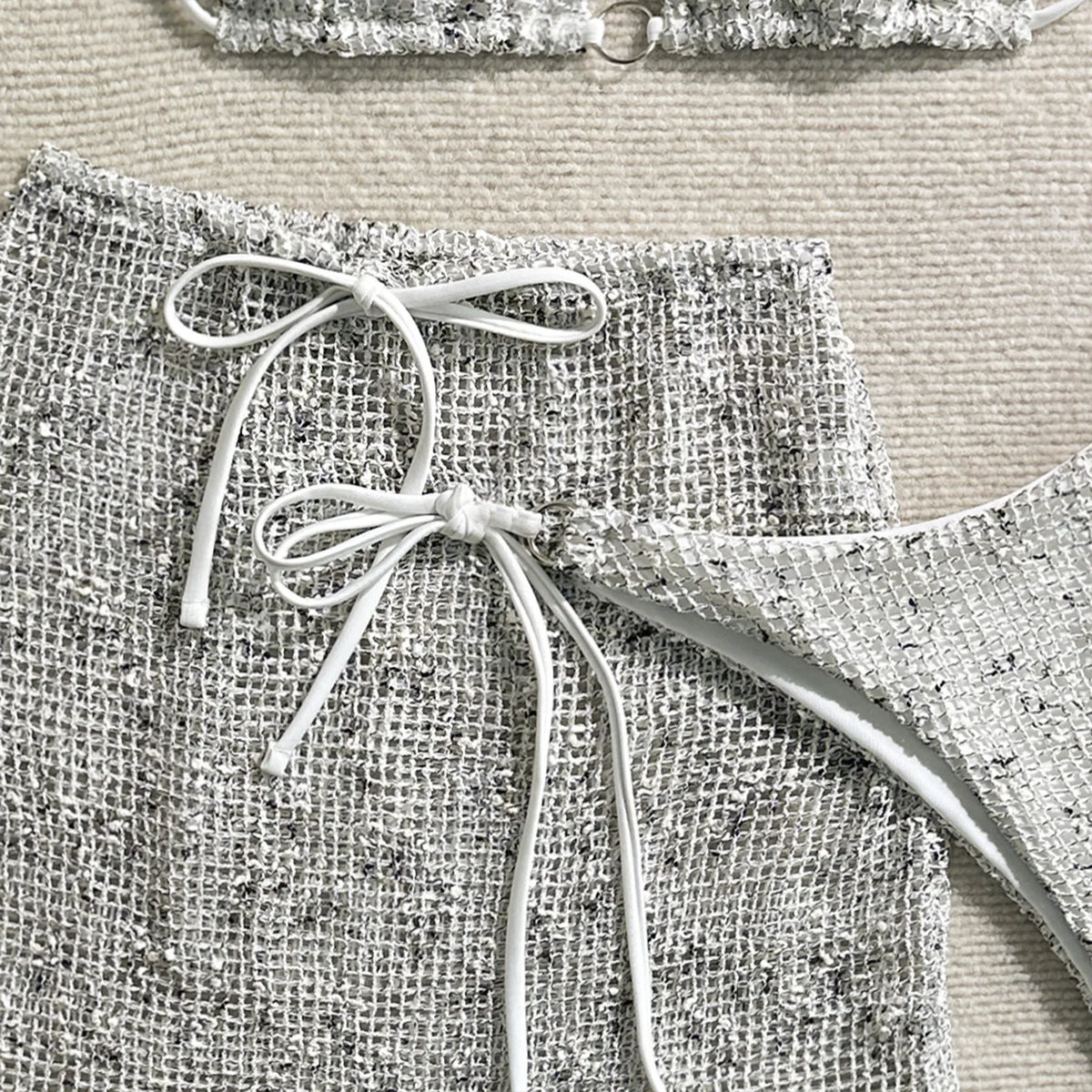 With Mesh Sarong Skirt Halter Bikini Women Swimwear Female Swimsuit Three-pieces Bikini Set Fishnet Bathing Suit Swim Beachwear