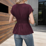Summer V-Neck T-Shirt for Women Fashion Raglan Sleeve T-Shirt Casual Solid Color Multi-Color Women's Top