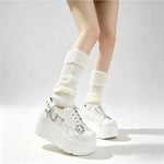 New Arrival Gothic Black Rivets Platform Creepers Shoes White Chain Decor Goth Creepers Chunky Lace Up Lolita Casual Shoes