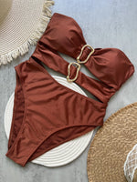 6 Colors Sexy Metal Rings Cut Out Women Swimwear One Piece Swimsuit Female Bandeau High Leg Cut Bather Bathing Suit Swim B027D
