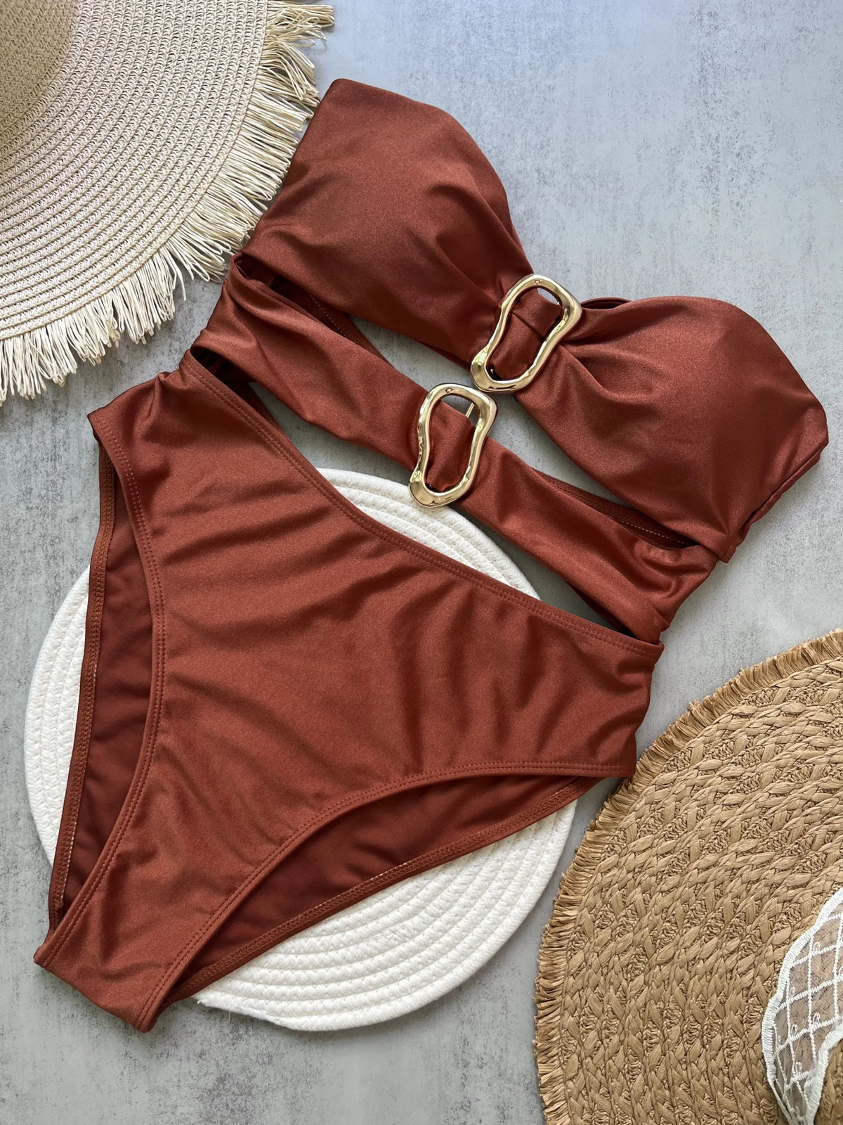 Sexy Red One Piece Swimwear Women Removable Shoulder Strap Ring Linked Bikini Monokini 2026 Backless Hollow Out Beach Swimsuit
