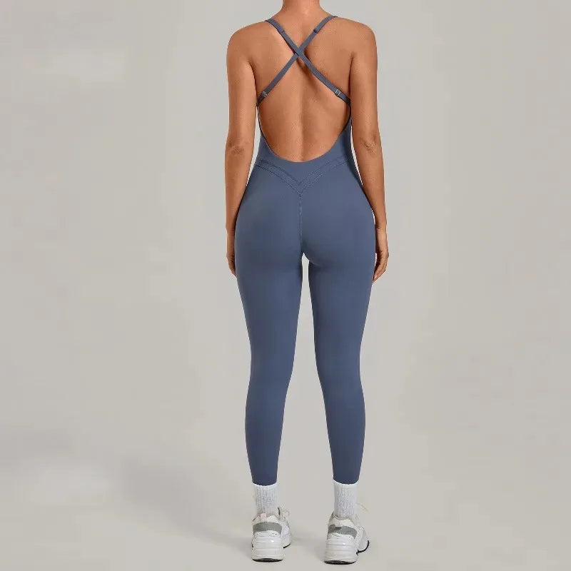 Women's Seamless Yoga Jumpsuits Sports Fitness Hip-lifting Sleeveless Backless One-piece Workout Gym Training Leggings Bodysuits