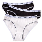 3Pcs/Set Women Low Waist Briefs Letter Waistband Casual Sport Style Panties Rib Knit Cotton Stretch Underwear Ladies Underpants