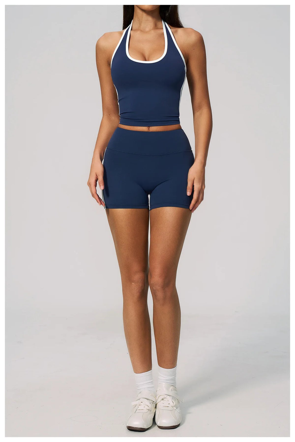 Naked Color Contrast Yoga Sets Women Hanging Neck Sports Vest Gym Clothes Breathable High Waist Shorts Fitness Suits Tracksuit