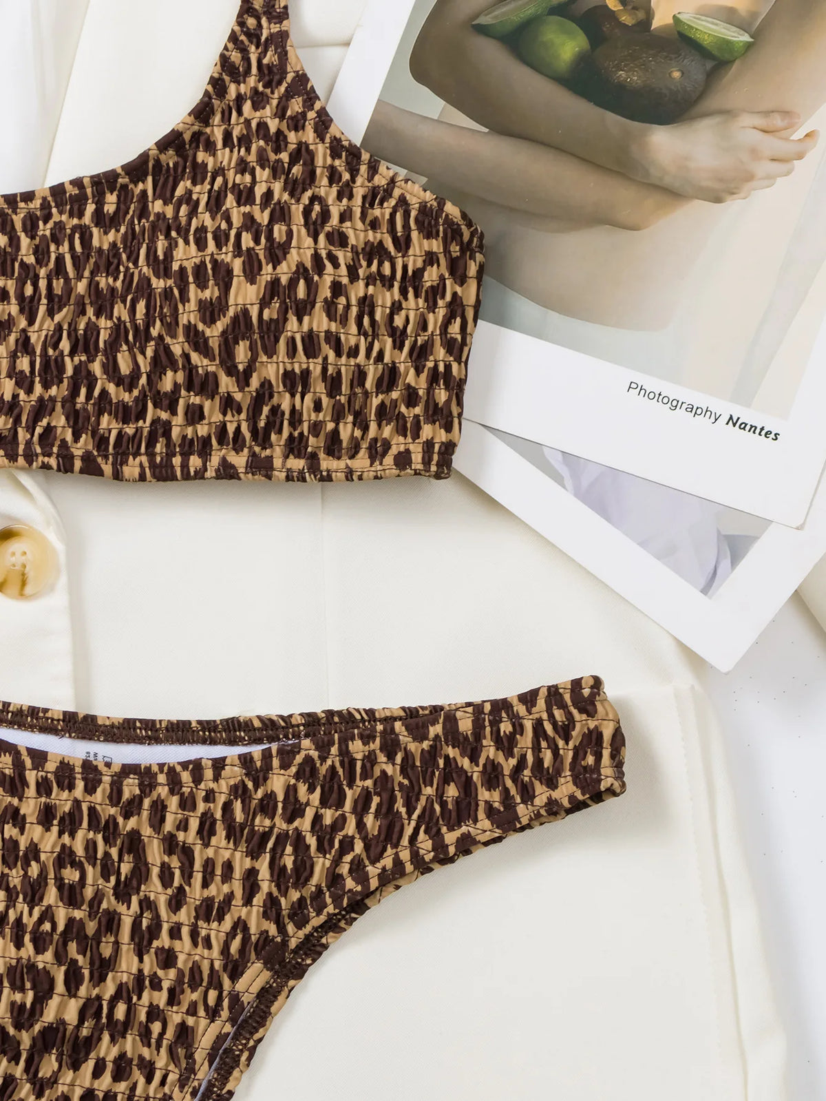 DEKA Leopard Bikinis Set Woman Wrinkled Bandeau Two Pieces Thong Swimsuits Beachwear Bathing Suit Print Swimwear Biquini