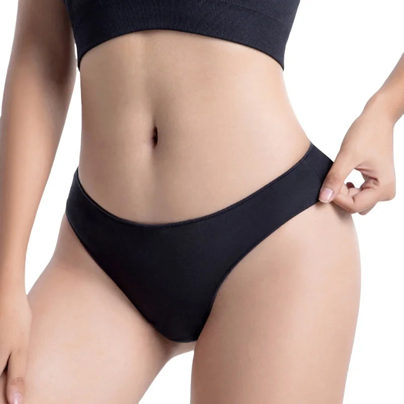 4Pcs/Set Cotton Panties Women Low-Rise Thong G-string Solid Breathable Stretchy Underwear Ladies Sexy T-back Lingerie M-XL