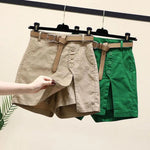 Women Skirt Shorts Above Knee Length High Waist Fake Two Piece Button Decor Side Split Pockets Straight Streetwear