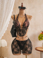 Sexy Black Mesh Shorts 3 Piece Bikinis Sets2026 Women Pearls Push Up Tassel Bra Swimsuit Beach Holiday Bathing Suit Swimwear