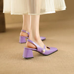 Elegant Slingback Sandals Women Summer Shoes Pink Black Silver Medium Heels Close Toe Office Party Shoes Female Large Size 45