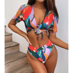 S - XXL Leopard Printed High Waist Bikini Female Swimsuit Women Swimwear Three-piece Bikini set Bather Bathing Suit Swim V2805SW