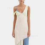 Summer New V-neck Sleeveless Long Dress Women Fashion Casual Comfortable Slim Sexy One Shoulder Lace Off Shoulder Maxi Dresses