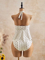 Vintage Polka Dot Print Bikini Set 2026 Women Halter Front Metal Buckle Tank Top High Waist Swimsuit Beach Bathing Suit Swimwear