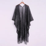 Sexy Fringe Tassel Mesh Sheer Shiny Knitted Tunic Beach Cover Up Cover-ups Beach Dress Beach Wear Beachwear Female Women V3321