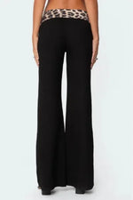 Women's spring and summer leopard print stitching micro-flared high-waisted casual trousers