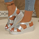2026 Arrival 8cm Women Platform Wedge Sandals Summer Fashion Buckle Casual Comfortable Heeled Walking Sandals