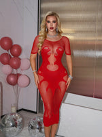Sexy lingerie in purple with a charming hollow-out design, bodycon skirt, one-piece tight mesh outfit w883 QN1V