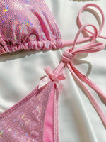 Shiny Brozing Neon Yellow Micro Bikini 2026 Women Sexy Bow Strap Push Up Bra Tie Side Thong Swimsuit Pool Bathing SuitSwimwear