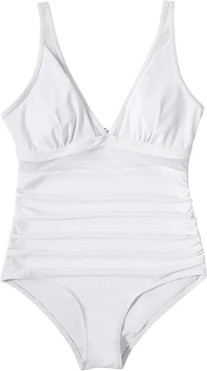 2024 Sexy One Piece Swimsuit Women Mesh Strappy Plunge Swimwear Tummy Control Bathing Suits Beach Wear Monokini Swimming Suit