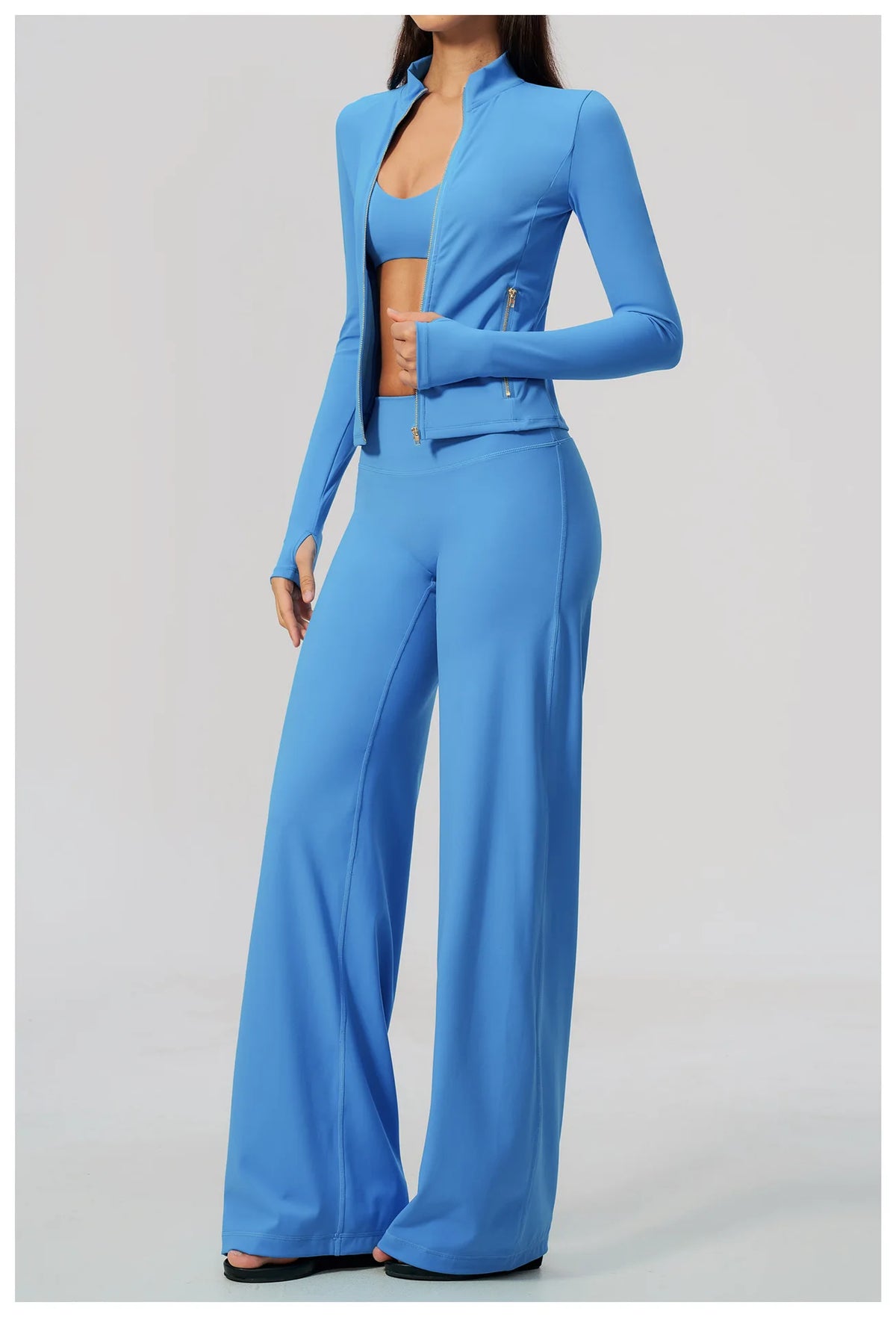 3 PCS Yoga Sets Women Long Sleeve Zipper Slim Jacket+sports Bra+high Waist Flare Pants Fitness Suits Gym Exercise Athletic Wear