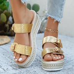 Fashion Buckle Wedge Platform Sandals Women Summer Plus Size 43 Chunky Heel Sandals Woman Heighten Thick Sole Gold Sandles Mujer