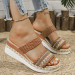 Bohemia Style Wedge Heel Sandals Women 2025 Summer Woven Platform Slippers Woman Lightweight Non Slip Thick Sole Casual Sandles