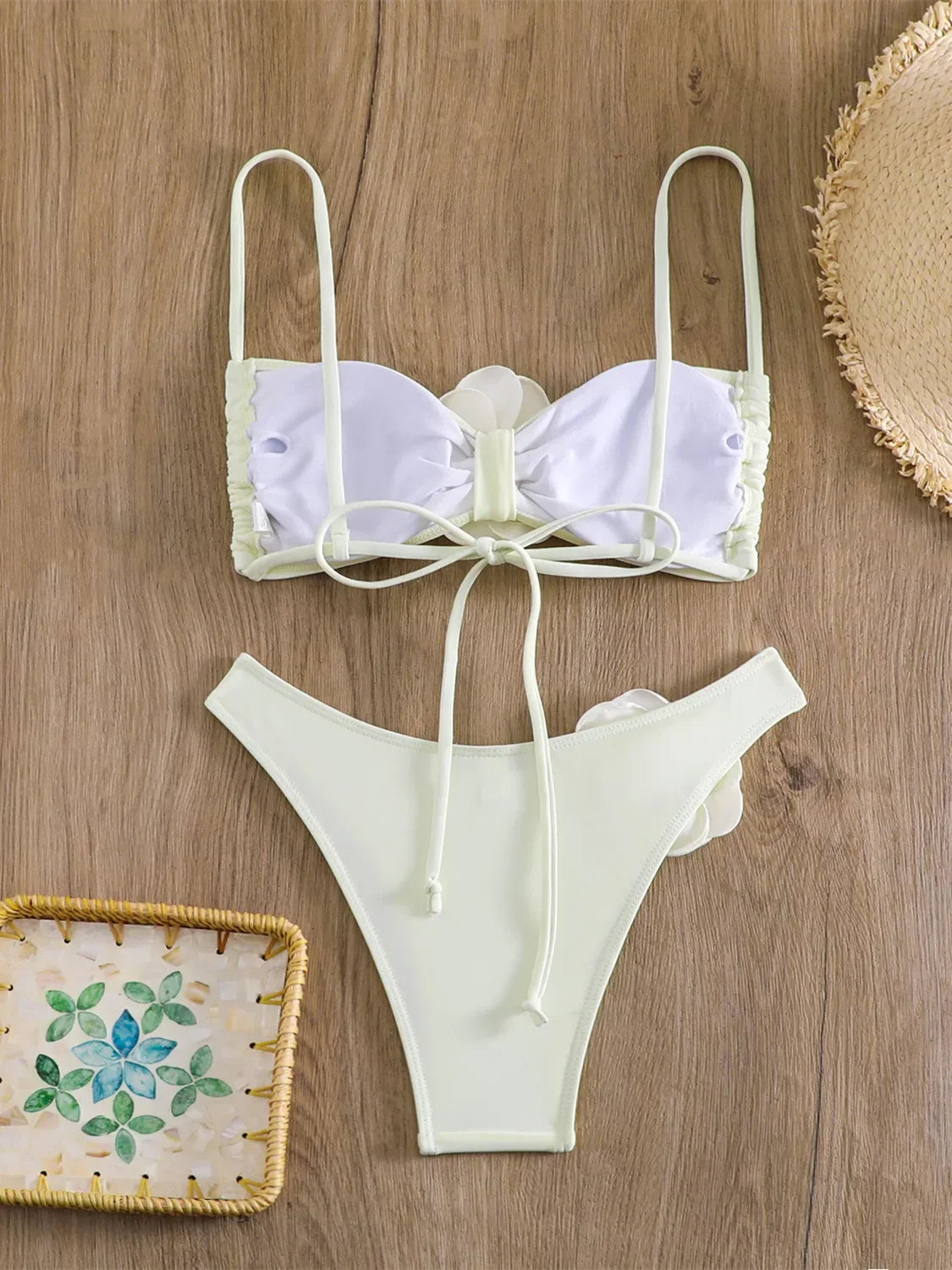 Sexy 3D Flower Micro Bikini 2024 Women Black White Patchwork Push Up Swimsuit Biquini Summer Bathing Suit Triangle Mini Swimwear