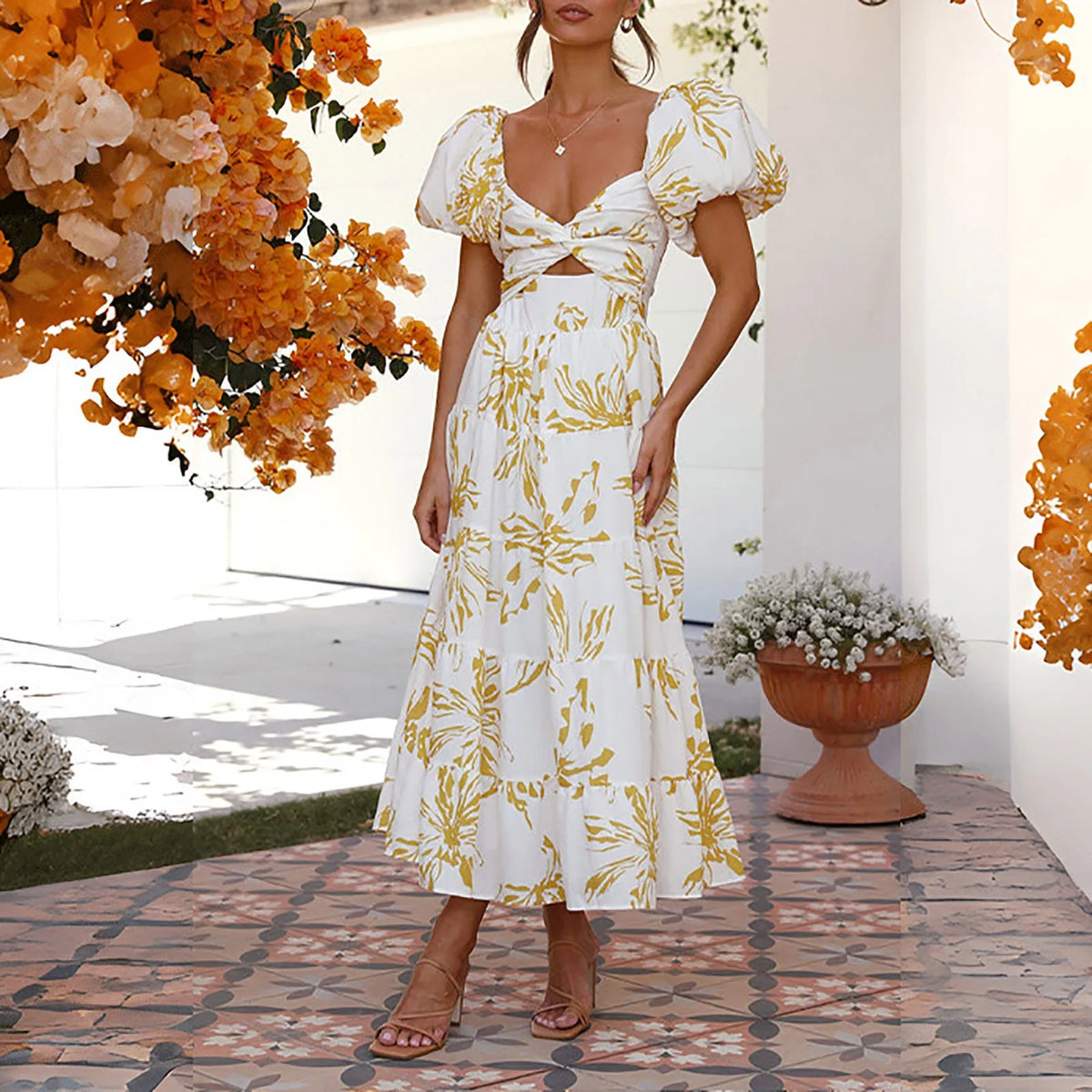 Sexy Dresses For Women Summer Trendy Boho Floral Printed Short Sleeve Vestido Seductive Off Shoulder Knee Length Dress For Woman