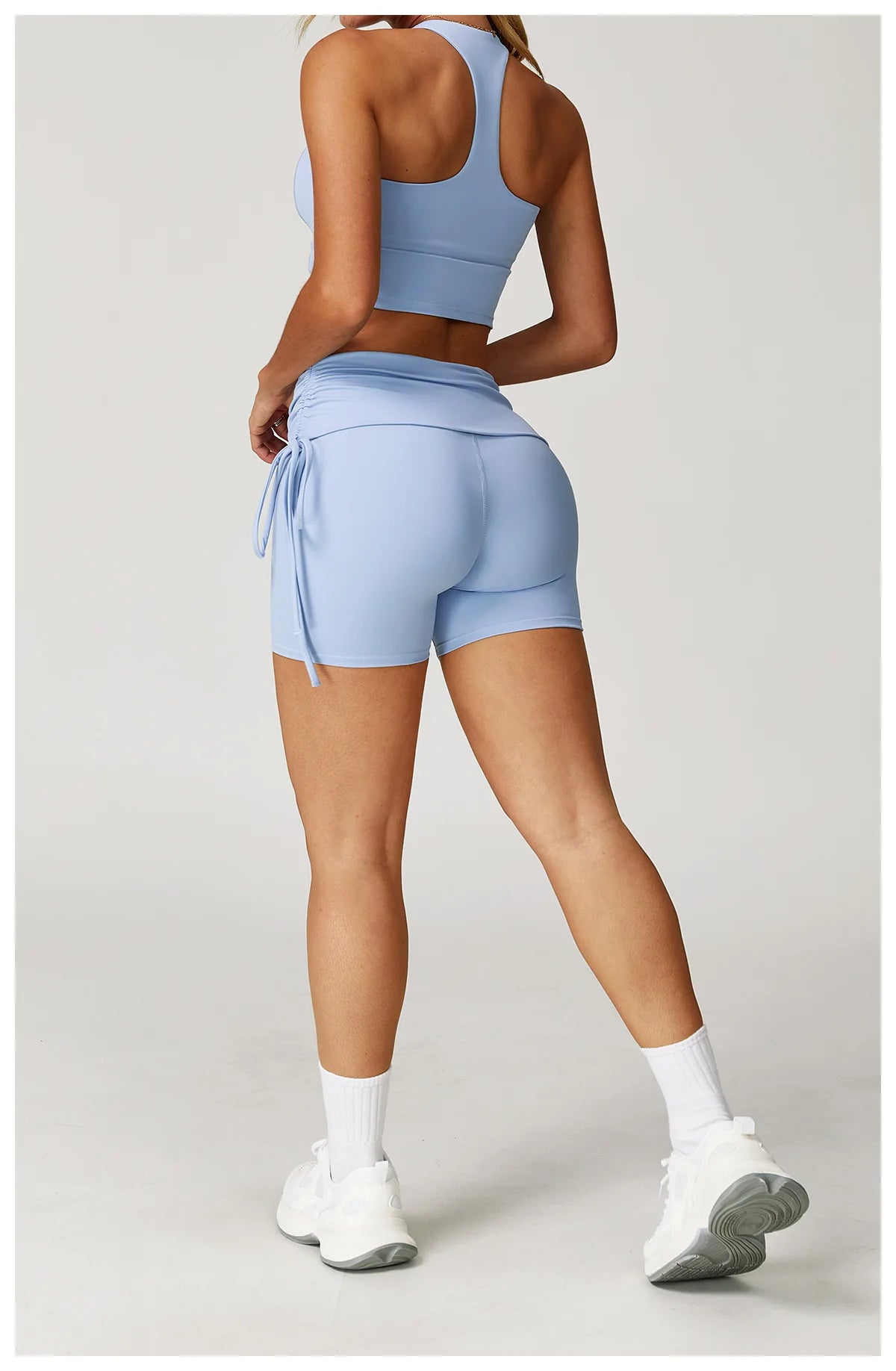 Women's Yoga Pants Summer Folding Drawstring High Waisted Nude Tight Sports Shorts Breathable Tummy Control Workout Leggings