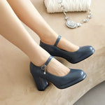 Spring and Autumn New Styles Fashion High-heeled Women's Shoes Shallow Mouth Buckle Square Heel Women Shoes Size 34-45 High 9cm