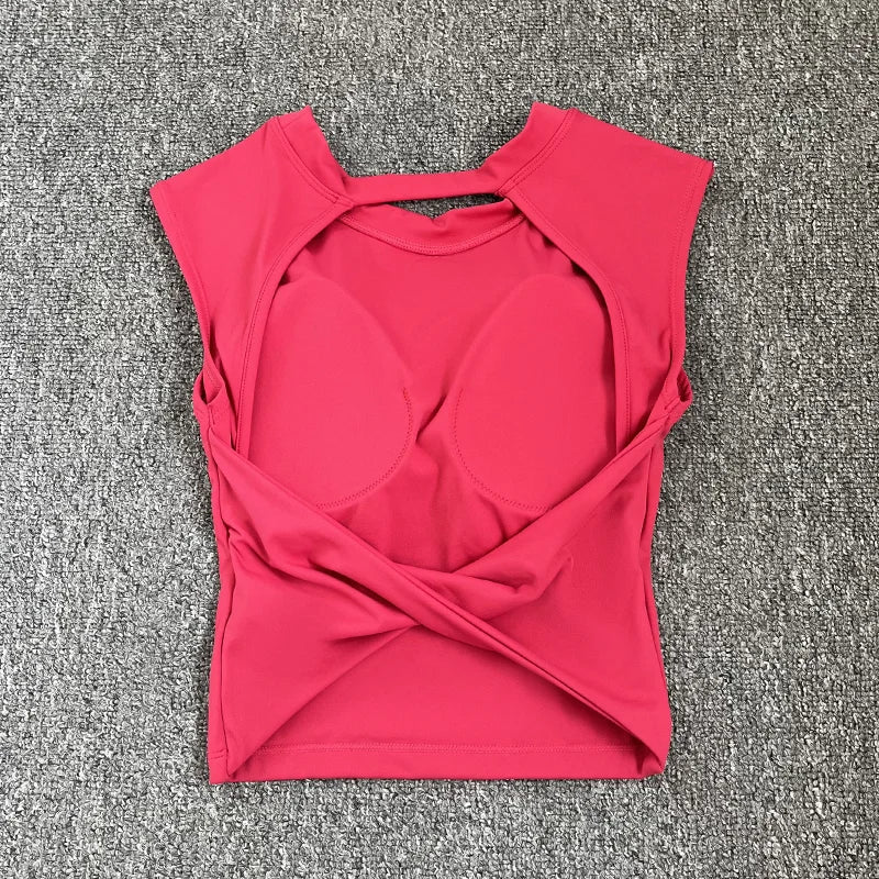 Summer Sexy Short Backless Sports T-Shirt Women's Tight Training Long Sleeve Yoga Top Fixed Chest Pad Fitness Vest