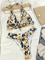 2026 Sexy Bikini Women Push Up Leopard Print High Waist Halter Swimwear Swimsuit Bikinis Set Bathing Suit Metal Chain Decor New