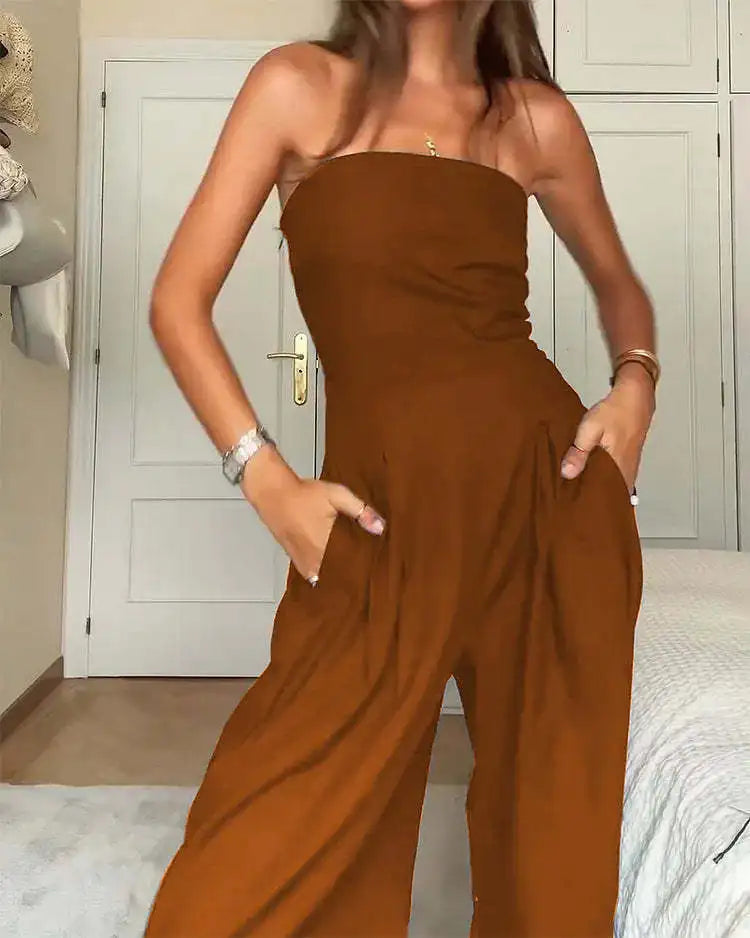 Women's 2025 Summer New Fashion Tube Jumpsuit Sleeveless Strapless Romper Sexy Wide Leg Romper Y2K Fashion High Street Jumpsuit