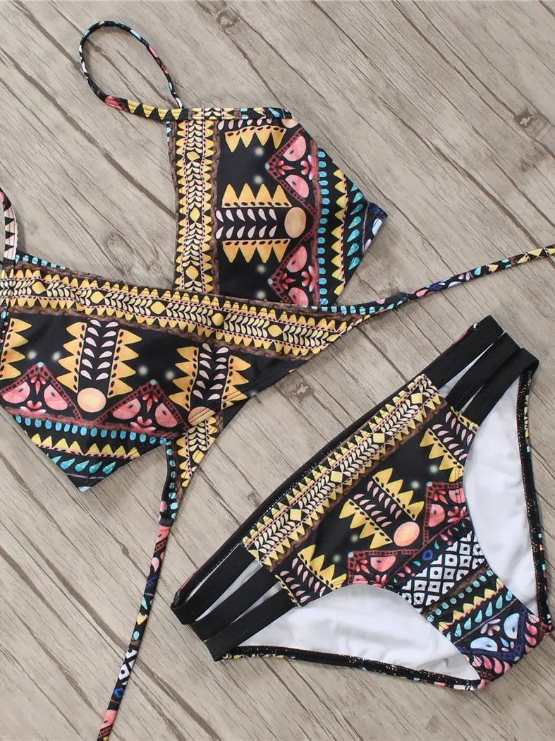 2022 Sexy Bandage Aztec Biquini String Strappy Swim Wear Bathing Suit Swimsuit Beachwear Swimwear Women Brazilian Bikini