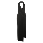 Temperament Halter Neck Party Dresses Women Sexy Deep V-neck Backless Package Hip Slit Dress Hot Girls Club Banquet Vestidos