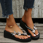 Luxury Crystal Butterfly Wedge Heel Flip Flops Women Fashion Clip Toe Thick Bottom Slippers Woman Summer Beach Non Slip Slides