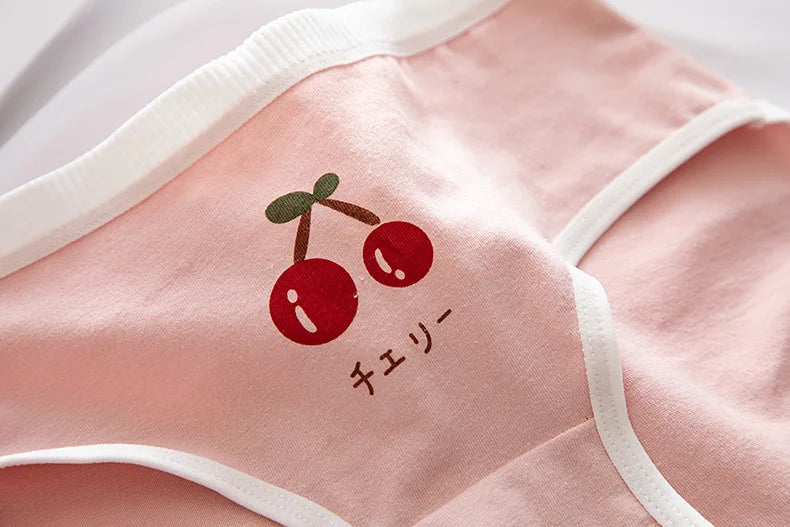Cotton Panties Comfy Underwear Women Low Waist Briefs Female Underpants Lingerie Ladies Pantys M-XL Cherry Printed Design