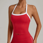 Women's Seamless Yoga Tank Top - Adjustable HALTER Neck & Quick-Dry Fitness Shirt Color Block Running Sports Gym Workout Top