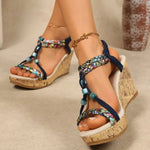 Woman Leather Summer Fashion Wedge Female Large Size Mid-heeled Platform Black New Comfortable Retro Sandals for Women