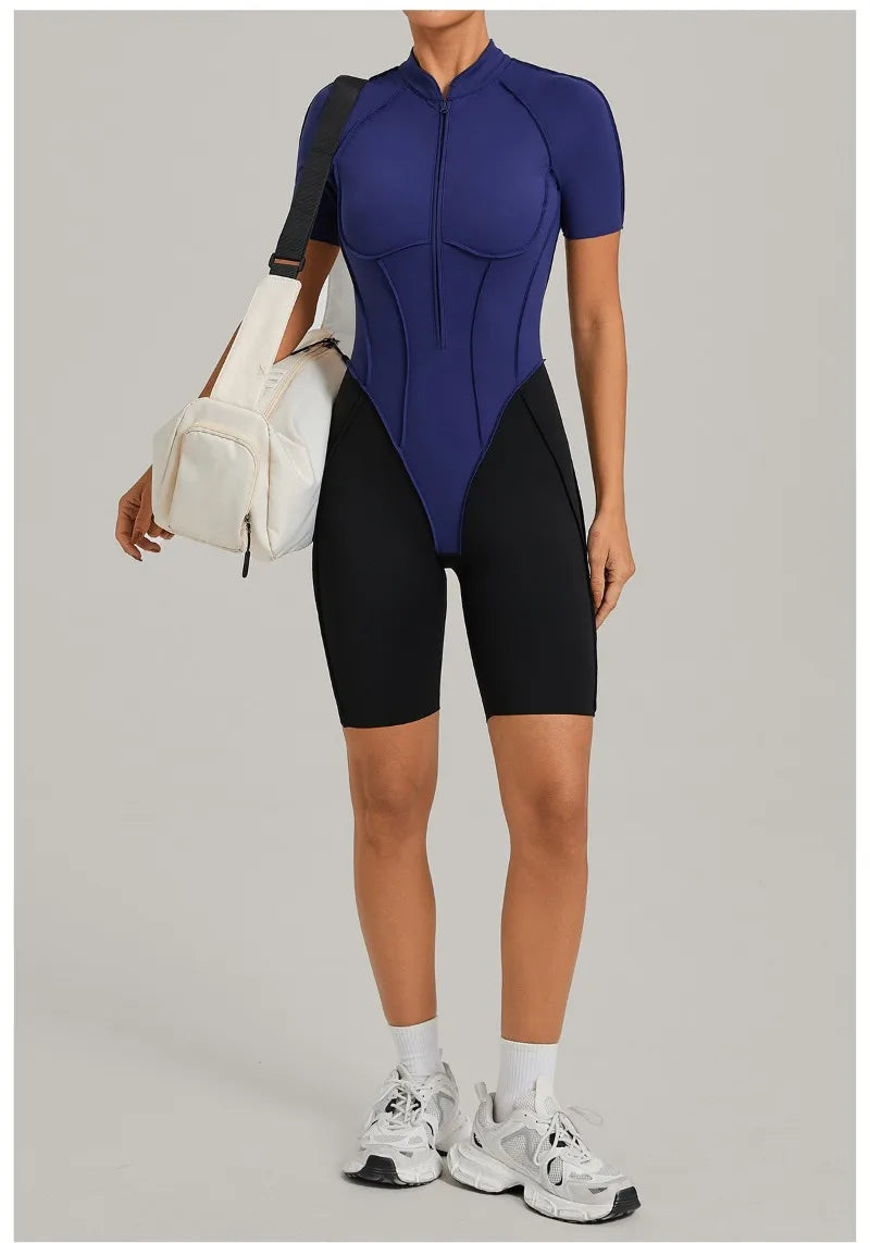 Women's Seamless Yoga Jumpsuit Sports Workout Running Hip-lifting Slim Fit Shorts One-Piece Training Fitness Gym Bodysuit