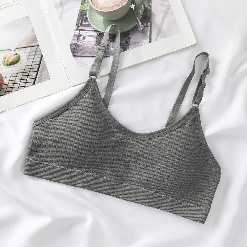 Women Seamless Tube Top Push-Up Bra Removable Pads Ribbed Bralette Adjust Straps Soft Stretchy Non-wire Underwear Sexy Lingerie