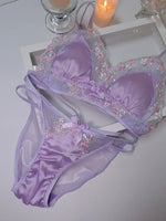 MOYISU Luxury Chinese Style Pure Desire Girl Bra Thin Triangle Cup Purple Embroidery Light Luxury Silk Sexy Lace Underwear Set