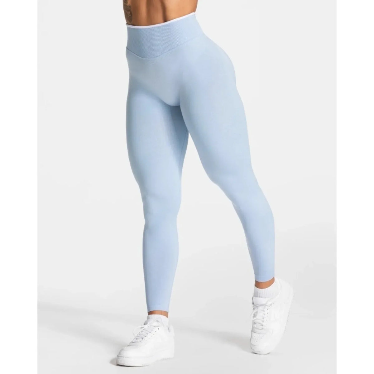 Seamless Gym Leggings Woman Solid Color Yoga Pants White Edge Waist Tight High Waist Hip Lifting Sports Pants Running Leggings