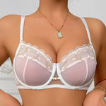 sheer and embroidery sexy Minimizer Bras for Women Large Bust Full Coverage Lace Plus Size Bra with no padding underwire