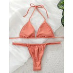 Wrinkled High Cut Mini Micro Thong Bikini Women Swimwear Female Swimsuit Two-pieces Bikini Set Halter Bather Bathing Suit Swim