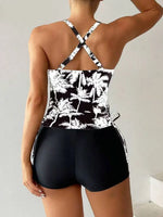 High Waist Swimwear Women 2025 New Two Pieces Swimsuit with Shorts Coconut Palm Print Tankini Set Summer Bathing Suit Trunks