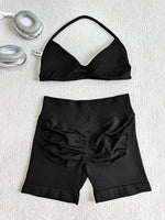 Sexy Black Polka Dot Print Seamless Yoga Sets Women Hanging Neck Pleate Sports Bra Tight High Waist Short Running Fitness Suits