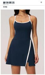 Naked Women's Tennis Dresses for Women Breathable Back Hollowed Out Sleeveless Mini Dress Built in Shorts Tight Sports Skirt