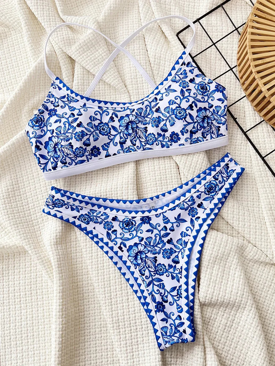 Sexy Flowers Printed Brazilian Bikini Female Swimsuit Women Swimwear Two-pieces Bikini Set Padded Bather Bathing Suit Swim Lady